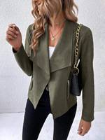 2024 mode Chamois fermeture éclair col rabattu court Blazer luxe coupe-vent Trench cuir manteau pour les femmes