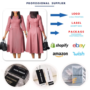 D529 thiết kế mới nhất mùa thu nữ văn phòng Dresses phụ nữ giản dị thanh lịch rắn màu xếp li phi Dresses đối với phụ nữ quần áo - Product Image 3