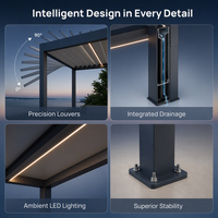 Pergola en aluminium à lames orientables avec éclairage LED, motorisée, revêtement poudré, écologique, pour jardin extérieur, pavillon, gazebo pour balcon