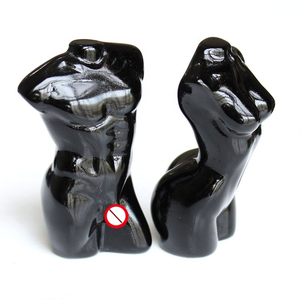 ナチュラルブラック黒曜石クリスタルマンモデル裸の彫刻クリスタル女性の体の像 - Product Image 3
