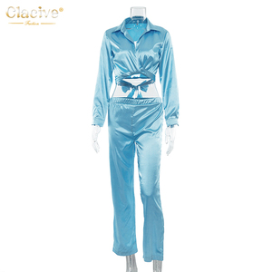 Automne Mode Style Nouveaux Designs Vintage À Manches Longues Femme Chemisier Élégant Palazzo Pantalon Ensemble Pour Dames - Product Image 4