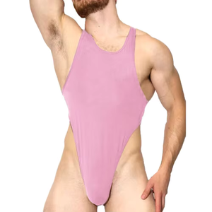 Body de sport sexy pour homme, dos croisé, soutien-gorge de sport, coupe haute, couleur unie, coton, string, justaucorps - Product Image 1