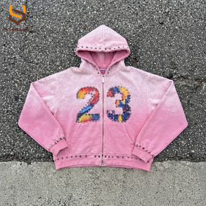 Conjunto de Sudadera con Capucha y Pantalones Deportivos para Hombre, con Cierre de Cremallera, Pedrería y Lavado Ácido, Personalizado con Logotipo del Fabricante OEM - Product Image 2