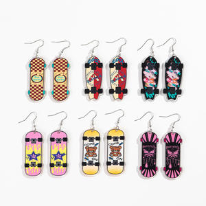热卖可爱卡通彩色滑板冲浪板耳环多色魅力男女亚克力耳环 - Product Image 1