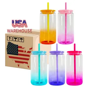 5 Colors Mixed Elegant Shaped Drinking Glasses 16oz Gradient Jelly Glass Can For UV DTF Wraps