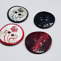 Kancing Cangkang Akoya Agoya Bulat Berlapis Hitam Biru Abu-abu Alami 2 Lubang dengan Ukiran Logo Kustom
