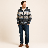 Benutzerdefiniertes Logo OEM Herren Vintage Berg-Jacquard Strickjacke mit Kapuze Retro Outdoor Hoodie Jacke Großhandel