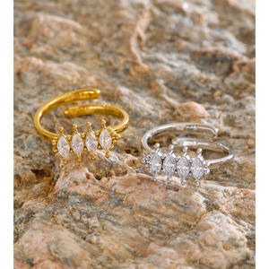 Jinyone 1461 lussuoso rombico zirconio cubico <span class=keywords><strong>16K</strong></span> placcato oro acciaio inossidabile regolabile anello aperto per il regalo - Product Image 4