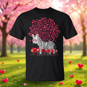 <b>Zebra</b> Lover Heart Tree Valentine's Day T-<b>Shirt</b> Black Crewneck Unisex Adult Size S To 3Xl - Product Image 3
