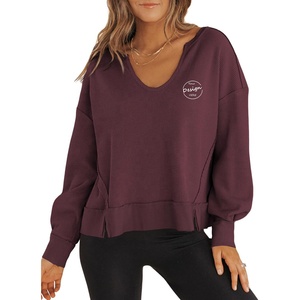 JL1028A produttore di alta qualità con scollo a V manica lunga abbigliamento Casual da donna maglione lavorato a maglia Waffle felpe da donna - Product Image 4