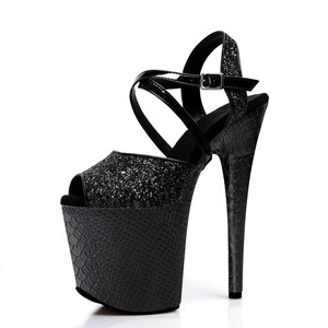 Zapatos Negros para Pole Dance con Suela Texturizada, Punta Abierta, Tacón Alto de 20 cm (8 Pulgadas), Plataforma, Sandalias para Modelo, <span class=keywords><strong>Pasarela</strong></span>, Actuación en Escenario - Product Image 4