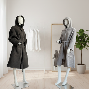 Peignoir <span class=keywords><strong>de</strong></span> <span class=keywords><strong>bain</strong></span> 100% coton A/B, poncho <span class=keywords><strong>de</strong></span> surf à capuche, serviette pour adultes, motif gaufré avec ceinture, doux, <span class=keywords><strong>bonne</strong></span> absorption d'eau, confortable - Product Image 6