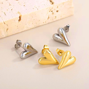 Pendientes de Acero Inoxidable con Forma de Corazón Simple para Mujer, Pendientes de Corazón Chapados en <span class=keywords><strong>Oro</strong></span>, Joyería Moderna Antialérgica - Product Image 2