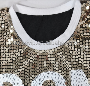 Sc008 Phụ Nữ Thời Trang Ngắn Sequin T-Shirt Tùy Chỉnh Giản Dị Ngắn Jersey Phụ Nữ Có Thể Đảo Ngược Sequins Top - Product Image 5