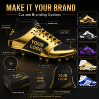 Chaussures de football métalliques dorées haut de gamme avec logo personnalisé, crampons de football à tige haute, marque privée OEM ODM, chaussures de football dorées métalliques