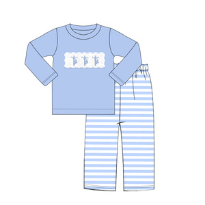 Vêtements pour enfants Puresun 100% coton, rose et bleu rayé, vêtements assortis pour enfants, vêtements smockés, vêtements de boutique pour enfants - Product Image 4