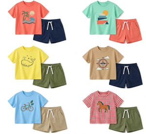 Vêtements décontractés d'été pour tout-petits garçons et filles, ensemble 2 pièces, t-shirts à col rond et shorts à imprimés graphiques assortis, vêtements de jeu quotidiens pour enfants - Product Image 2