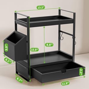 2-Tier Multifunction Standing Bathroom Counter Organizer Drawer <b>Basket</b> Wood Countertop <b>Storage</b> Skincare Organizers Vanity - Product Image 4