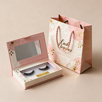 Boîte d'emballage personnalisée pour cils roses avec logo estampé or, boîte d'emballage cosmétique pour cils avec sac cadeau