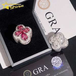 Anello da <span class=keywords><strong>Uomo</strong></span> Hip Hop con Quadrifoglio in <span class=keywords><strong>Argento</strong></span> <span class=keywords><strong>925</strong></span> Placcato Oro, Certificato GRA, Alta Qualità, Gioielleria Fine con Moissanite - Product Image 2