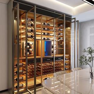 Moderno Mueble para Vino de Esquina de Acero Inoxidable con Iluminación LED, Temperatura Constante, Panel de Vidrio Templado, Personalizable, Mueble para el Hogar - Product Image 2