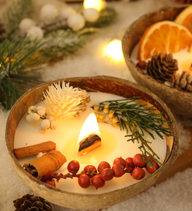 Bougie décorative parfumée en coquille de noix de coco naturelle, fleurs séchées, décoration d'intérieur, Diwali, Saint-Valentin, Noël, coffret cadeau - Product Image 4