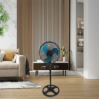 Ventilateur de sol électrique 18 pouces à 3 pales en aluminium Grille en plastique noir Moteur en cuivre 3-en-1 Quatre trous Hauteur réglable Ménage