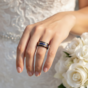 แหวนทังสเตนสีดำขนาด 8 มม. ยี่ห้อ POYA ลายทองประดับด้วยหินกาแล็กซี่และลายทองคำ แหวนคู่รักสำหรับงานแต่งงาน - Product Image 4