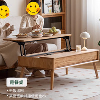 Table basse relevable en chêne massif de style nordique minimaliste avec tiroirs de rangement, table à thé multifonction pour appartement et salon