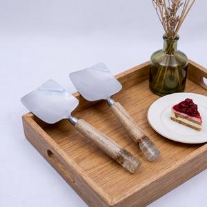 Juego de servidores de ensalada de fábrica directa, de acero inoxidable con mango de madera y resina, cuchara y tenedor duraderos para servir, utensilios de cocina. - Product Image 1