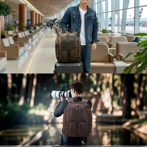Leather Backpack for Men with 16" Laptop & <b>Camera</b> Lens Sleeve, Multi Pockets Weekend Trip Business Travel Overnight Camping <b>Bag</b> - Product Image 4