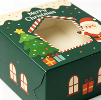 Boîte à biscuits de Noël en forme de maison avec fenêtre, motif Père Noël mignon pour les cadeaux de fête de Noël, emballage de bonbons