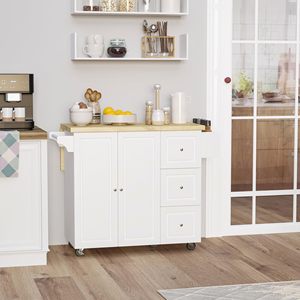 Chariot de cuisine blanc SENYU avec plateau en bois et roulettes, meuble de rangement pour salle à manger, style ferme moderne - Product Image 4