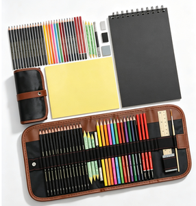 Heshengping – Ensemble de 41 crayons de croquis colorés solubles, crayons <span class=keywords><strong>graphite</strong></span>, fusain, aquarelle, estompes et carnet de croquis 50 pages - Product Image 5