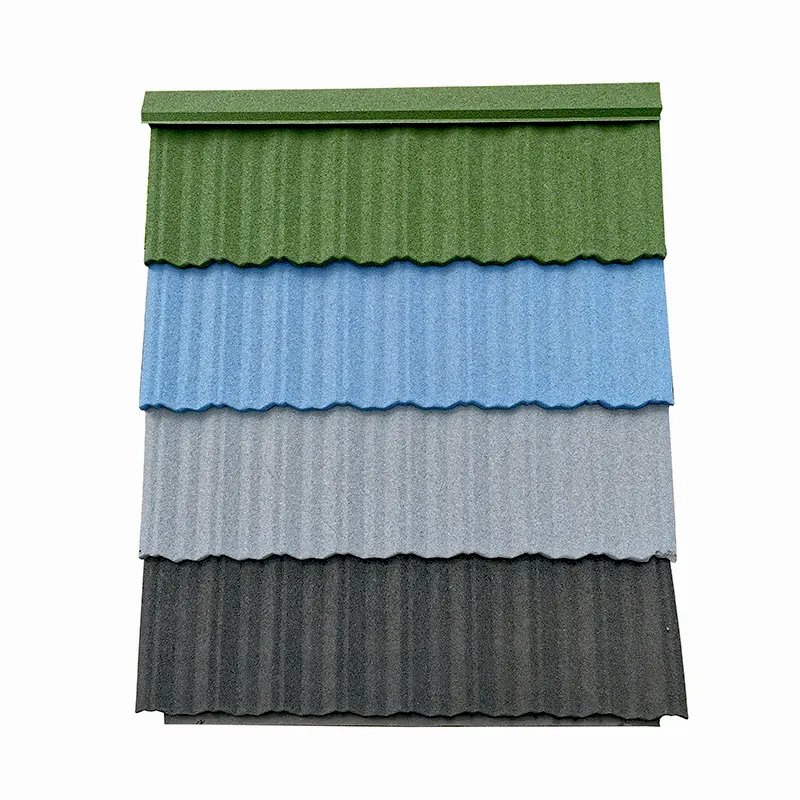 Tuile ondulée à isolation thermique Tuile revêtue de pierre bardeaux métalliques matériaux de couverture pour maison préfabriquée de luxe villa en Afrique