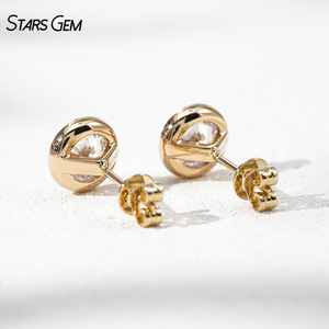 Starsgem IGI certified <b>Fine</b> 14k yellow gold <b>earrings</b> Bezel set 2.0 carat diamonds Round cut lab grown <b>earrings</b> - Product Image 2