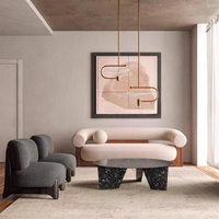 Canapé d'angle moderne de luxe rembourré avec structure en bois de pin et tissu en laine d'agneau pour salon de villa