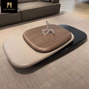 Table basse en bois créative de luxe italienne à 3 niveaux, table basse rotative à <span class=keywords><strong>360</strong></span> degrés, forme irrégulière de galet, table basse à thé - Product Image 3