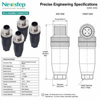 Conector de Montaje en Campo de 5 Pines con Codificación A M12, Conector Circular de Sensor Impermeable IP67 IP68, Conector de Aviación con Bloqueo por Tornillo