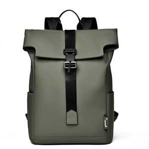 Water Resistant <b>Backpack</b> <b>Large</b> Capacity Flip Top Laptop Compartment Unisex For Commuting Business Travel Gray Black Green Solid - Product Image 4