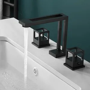 Rubinetti per lavabo da bagno neri da 3 pezzi miscelatori caldi e freddi rubinetto miscelatore montato sul ponte di facile installazione rubinetto diffuso