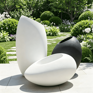Jardinière Moderne Simple Blanche en Fibre de Verre pour Intérieur/Extérieur, Grande Forme Ovale, Pots de Fleurs pour Jardin et Centre Commercial, Pot de Plantation Art Déco - Product Image 1