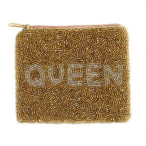 Queen <b>Gold</b> Beaded Pouch Metallic Evening <b>bag</b> Coin Purse Glam Mini Zip Wallet Boutique Wholesale Women Empowerment Gift - Product Image 1