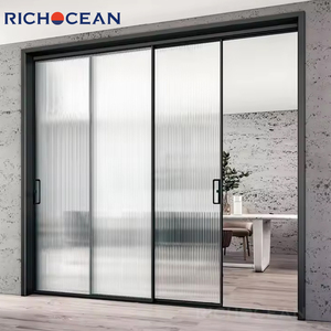 דלתות מחיצה מזכוכית חלבית בהתאמה אישית מבית RICHOCEAN, דלת הזזה דקה במיוחד מאלומיניום שחור למטבח - Product Image 4