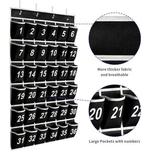 Organizador de Pared con 36 Bolsillos Negros Numerados, Plegable y Multifuncional, para Colgar en el Aula, Organizador de Teléfonos con Ganchos - Product Image 4