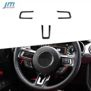 Interior de fibra de carbono ribetes del volante del coche del botón de ajuste molduras para Ford Mustang 2015 -2019