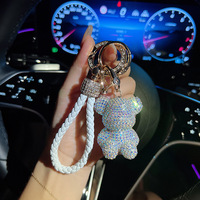 À la mode mignon plein diamant ours pendentif porte-clés porte-clés Bling brillant voiture porte-clés pour étudiants sac breloque cristal Couple pendentif