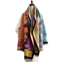 Nouvelle Écharpe Châle d'Hiver Longue 180 cm pour Femme, Motif Chat de Dessin Animé Coloré, Effet Peinture à l'Huile, Douce et Mignonne, Type Cachemire, Accessoire Chaud et Confortable