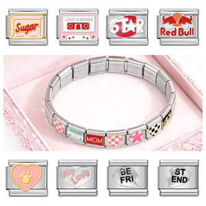 Wholesale Gold Color Checkers Starfish Seaweed Cherry <b>Camera</b> Charm Link Fit 9mm Stainless Steel Jewelry Making Italian Bracelet - Product Image 1