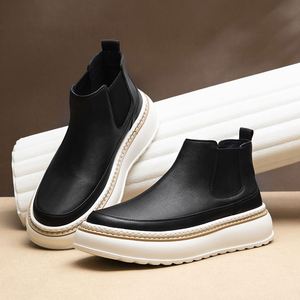 Bottes décontractées rétro pour hommes en cuir véritable, à enfiler, pour affaires et occasions formelles, antidérapantes et chaudes pour l'automne et l'hiver - Product Image 2